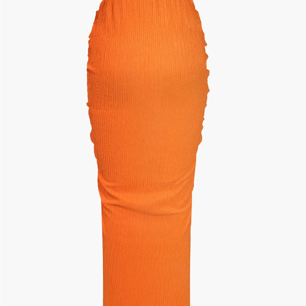 Orange Ruched Midi Skirt & Crop Top Set - Picture 3 of 8